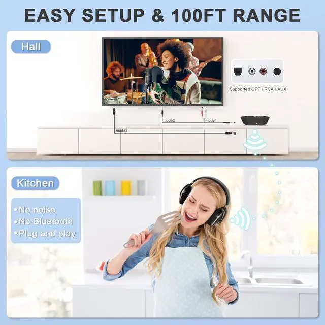 Alt view image 6 of 6 - Optical Wireless Headphones for TV Watching, Over-Ear Headphones for Seniors with Charging Dock and Volume Control, Plug and Play, Black