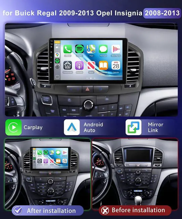 Alt view image 2 of 6 - 4G+64G Android 15 Radio for Buick Regal 2009-2013 Opel Insignia 2008-2013 Car Stereo Wireless Carplay Android Auto,5.0Bluetooth 32EQ,9'' 1280x720P IPS Touch Screen,FM/RDS GPS WiFi HD Backup Camera