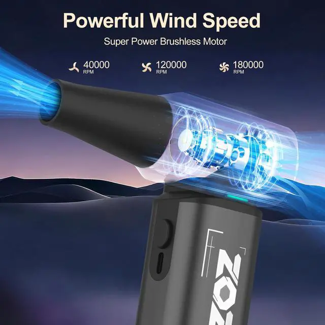 Alt view image 3 of 6 - Compressed Air Duster, 180000RPM Powerful Cordless Electric Air Duster with Brushless Motor and LED Light, Rechargeable Stepless Speed Regulation Dust Blower for PC, Keyboard, House, Car and Outdoor