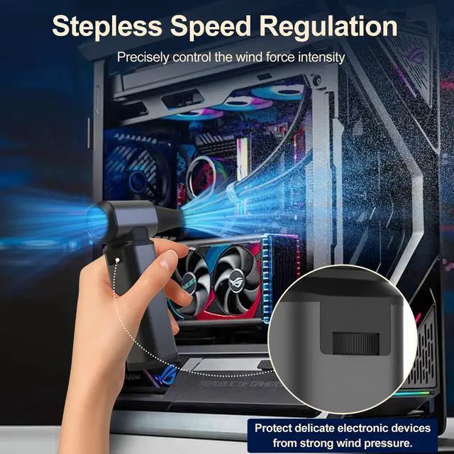 Alt view image 4 of 6 - Compressed Air Duster, 180000RPM Powerful Cordless Electric Air Duster with Brushless Motor and LED Light, Rechargeable Stepless Speed Regulation Dust Blower for PC, Keyboard, House, Car and Outdoor