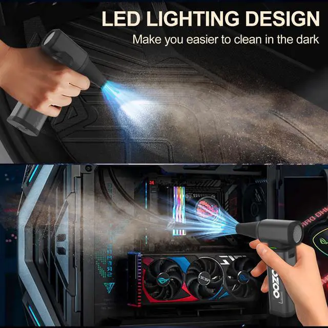 Alt view image 6 of 6 - Compressed Air Duster, 180000RPM Powerful Cordless Electric Air Duster with Brushless Motor and LED Light, Rechargeable Stepless Speed Regulation Dust Blower for PC, Keyboard, House, Car and Outdoor