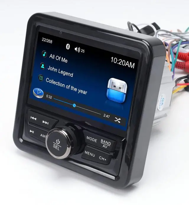 Alt view image 2 of 6 - Audio Systems Marine Gauge Receiver - Weatherproof, 4-inch Display Screen, Built-in Amplifier, Bluetooth, Digital Media MP3 Player, No CD Player, USB Port