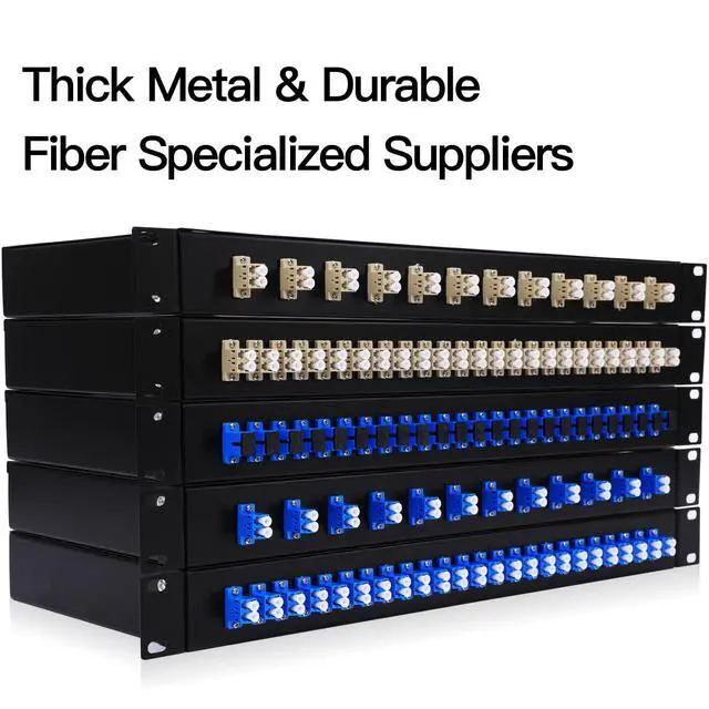 Alt view image 6 of 6 - LC-OM3 12 Duplex 24 Port Fiber Enclosure Rack Mount Fiber Box MultiMode LC-UPC Kit 1 RU Fits 19" Racks Cabinet (Include 2Pcs Splice Trays 48 Strand OM3 Pigtail 1M Cables Spool+LGX Loaded Patch Panel