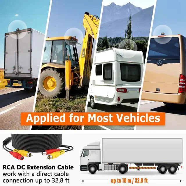 Alt view image 6 of 6 - Heavy Duty Truck RCA Backup Camera with Night Vision, IP68 Waterproof & CCD Sensor - Rear View Camera for RV, Trailer, Bus, Van, Excavator - Includes RCA (CVBS) Cable