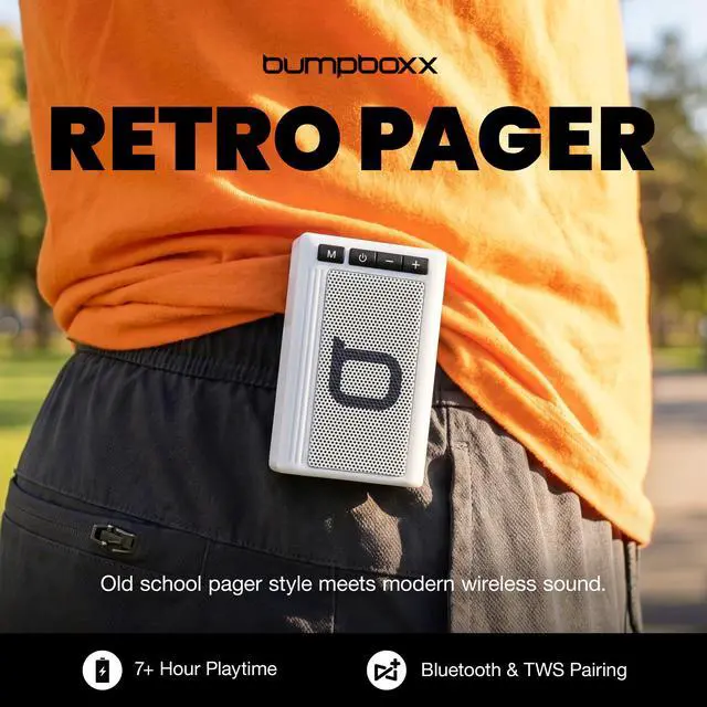 Alt view image 2 of 6 - Retro Pager Wearable Bluetooth Speaker, White | Portable waterproof speaker with LED flashlight and more than 7 hours of battery life