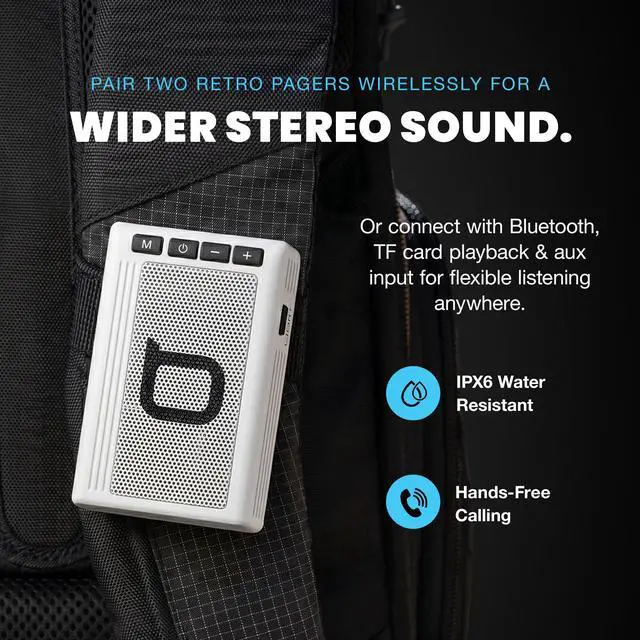 Alt view image 4 of 6 - Retro Pager Wearable Bluetooth Speaker, White | Portable waterproof speaker with LED flashlight and more than 7 hours of battery life