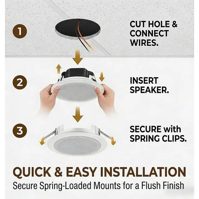 Alt view image 2 of 6 - 6 Inch 70V Commercial Ceiling Speaker, 3W/7.5W/15W Power, 80Hz-20KHz Frequency Response, in-Ceiling Mount PA Speaker for Restaurants and Offices(2 Pair)
