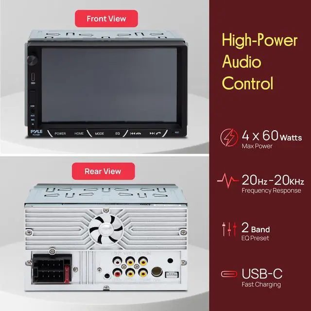 Alt view image 4 of 6 - Double Din Car Stereo with Backup Camera | 1080P HD 7-Inch IPS Touch Screen Radio for Car | 4x60W Power CarPlay and Android Auto with AM/FM & Bluetooth 5.0 | Includes Microphone & Remote Control