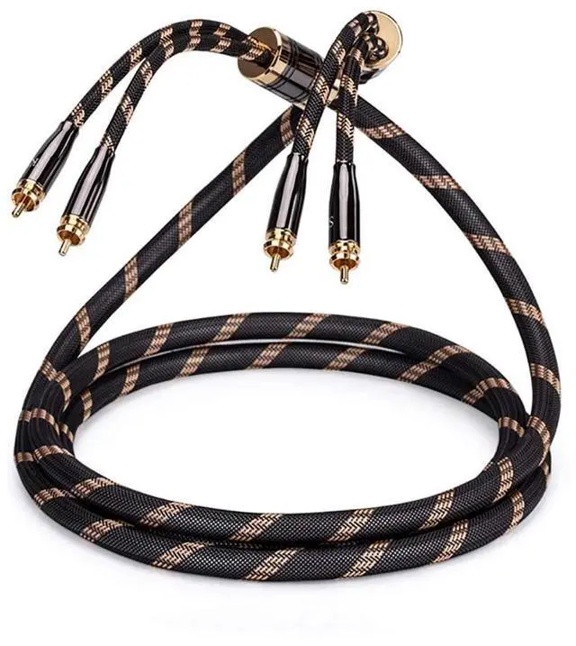 Main image of Premium Audiophile Audio Cable - 2RCA Male to 2RCA Male Hi-Fi System Converter Adapter Shielded for Noise Reduction (12.8mm Diameter, 3.2ft/1M) | Triple-shielded, 24K Gold Split-tip RCA Plugs, Ultra-H