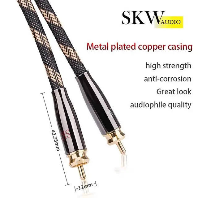 Alt view image 4 of 6 - Premium Audiophile Audio Cable - 2RCA Male to 2RCA Male Hi-Fi System Converter Adapter Shielded for Noise Reduction (12.8mm Diameter, 3.2ft/1M) | Triple-shielded, 24K Gold Split-tip RCA Plugs, Ultra-H