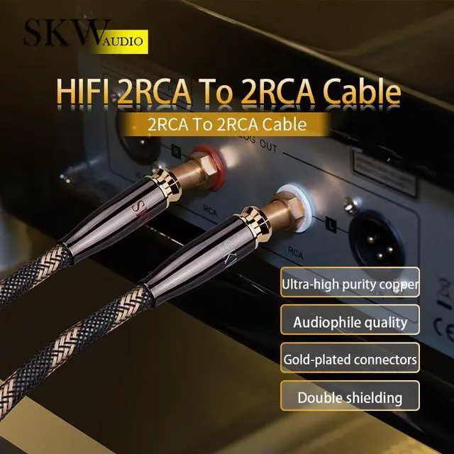 Alt view image 6 of 6 - Premium Audiophile Audio Cable - 2RCA Male to 2RCA Male Hi-Fi System Converter Adapter Shielded for Noise Reduction (12.8mm Diameter, 3.2ft/1M) | Triple-shielded, 24K Gold Split-tip RCA Plugs, Ultra-H