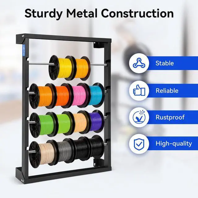 Alt view image 4 of 6 - Heavy Duty Wall Mounted Wire Spool Rack, with 4 Adjustable Rods | Cold-Rolled Steel Wire Spool Holder, Wire Spool Storage Rack for Industrial, Electrical, and Retail Storage and Display