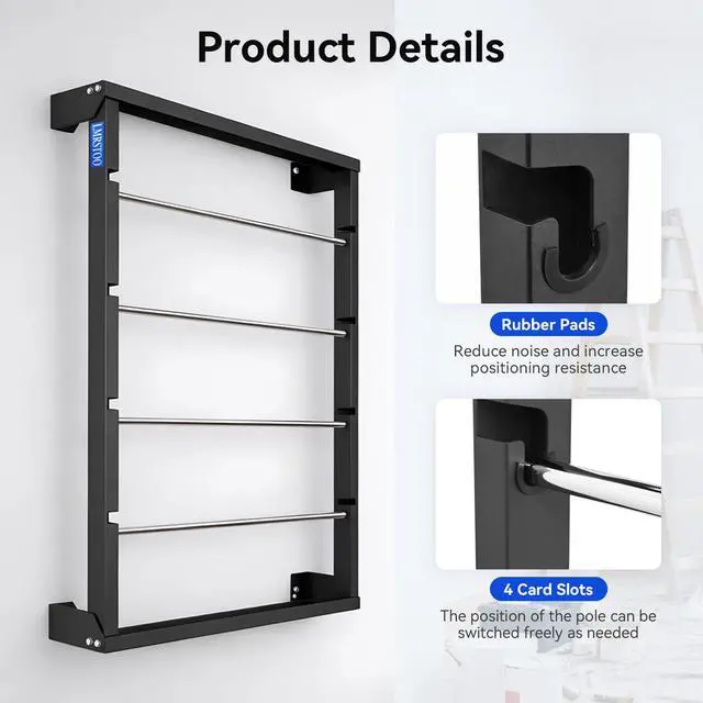 Alt view image 6 of 6 - Heavy Duty Wall Mounted Wire Spool Rack, with 4 Adjustable Rods | Cold-Rolled Steel Wire Spool Holder, Wire Spool Storage Rack for Industrial, Electrical, and Retail Storage and Display