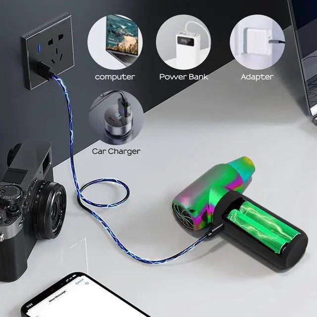 Alt view image 2 of 6 - Compressed Air Duster - Electric Duster for Hair Barber, 3 Gear Mini Portable Jet Dry Air Blower, for PC, Office,Salon, Fan, Laptop, Keyboard, Car -Gradient Green