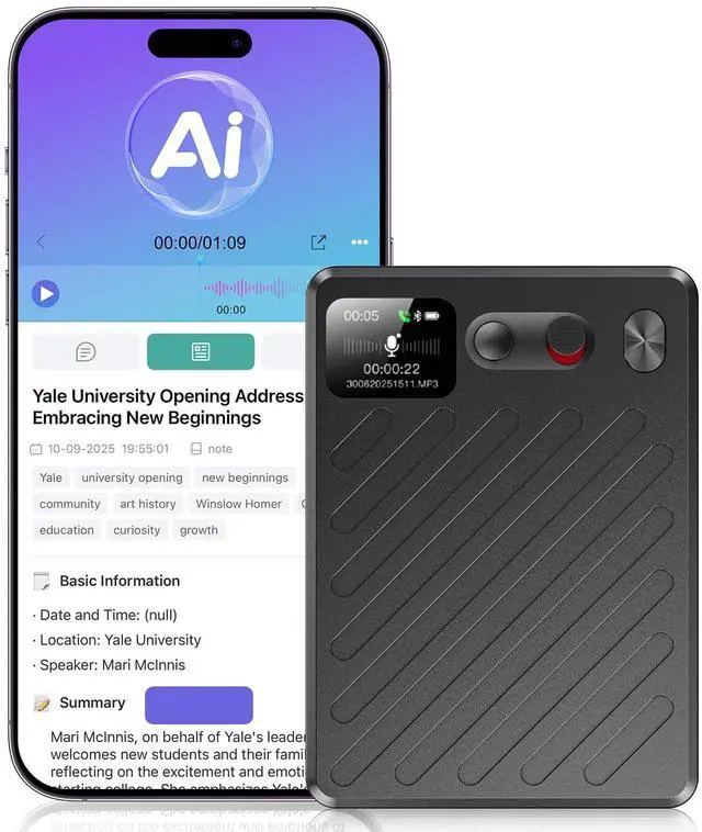 Main image of AI Voice Recorder, Note Taking Device Transcribe & Summarize Voice Recorder | With Display, App Control, Supports 132+ Languages, 100H, 64GB, Magnetic Audio Recorder for Lectures Meetings Calls, Black