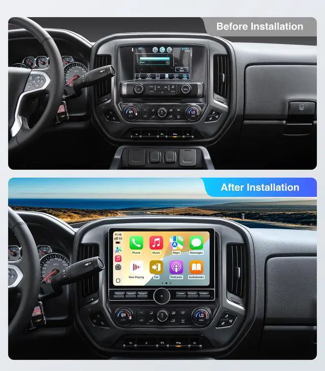 Alt view image 2 of 6 - Replacement Radio for Chevy Silverado GMC Sierra - Car Stereo Wireless Carplay Android Auto 2014-2018 QLED Touch Screen Radio Upgrade GPS Navigation Head Unit Knobs (Single Knob 4+64G)