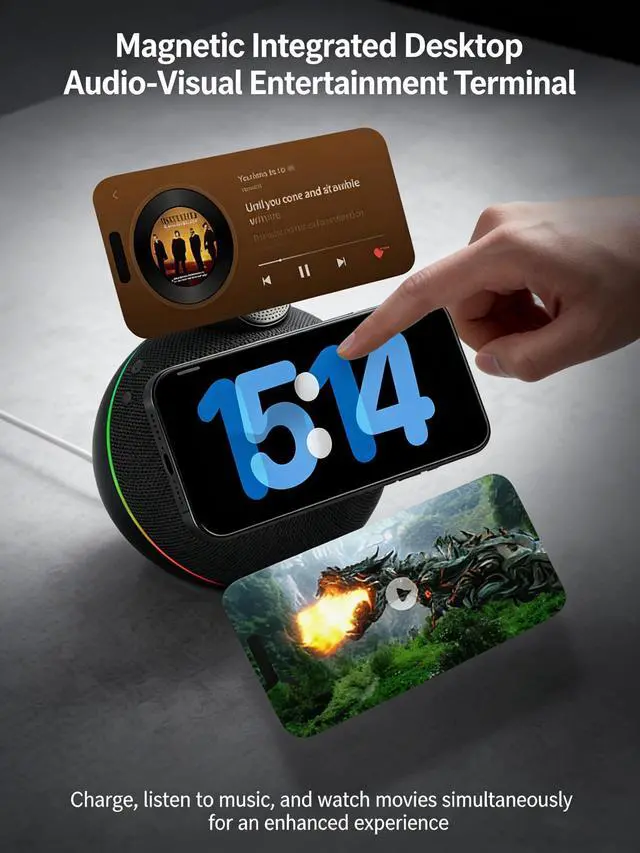 Alt view image 4 of 6 - 2-in-1 Magnetic Wireless Charger & Bluetooth Speaker 25W Fast Charging for iPhone, Apple Watch & AirPods, True Stereo Sound, TWS, Dynamic LED Ambient Light, Travel-Friendly