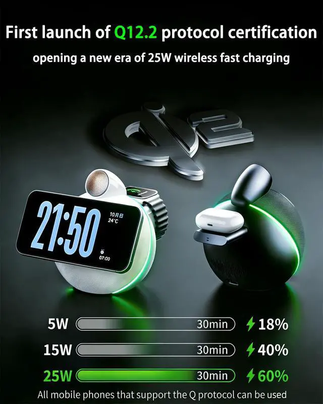 Alt view image 6 of 6 - 2-in-1 Magnetic Wireless Charger & Bluetooth Speaker 25W Fast Charging for iPhone, Apple Watch & AirPods, True Stereo Sound, TWS, Dynamic LED Ambient Light, Travel-Friendly