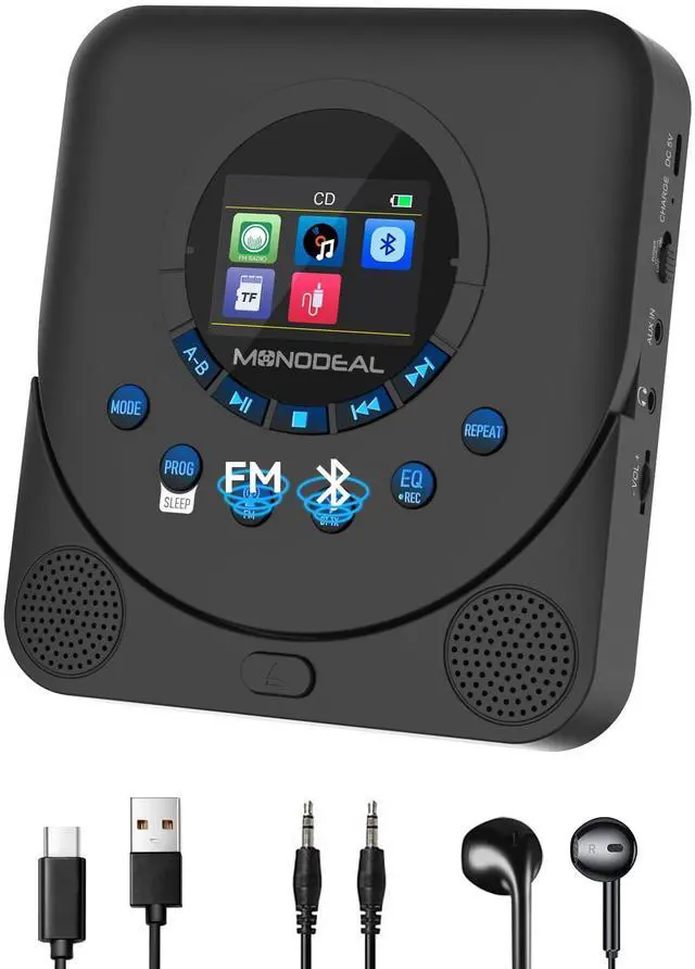 Main image of CD Player Portable with Speakers | Rechargeable Player for car, Support TF Card, FM Receiver and Transmitter with Sleep Timer, Colorful TFT Screen