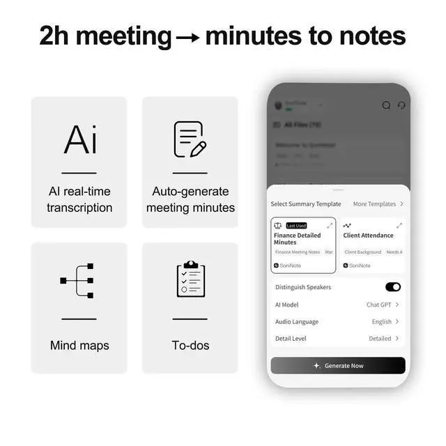 Alt view image 3 of 6 - Note Pro AI Voice Recorder, 64GB AI Recorder with Transcription, Real-Time Translate 100+ Languages, AI Meeting Minutes & Mind Maps, Magnetic Design, 400mAh Battery