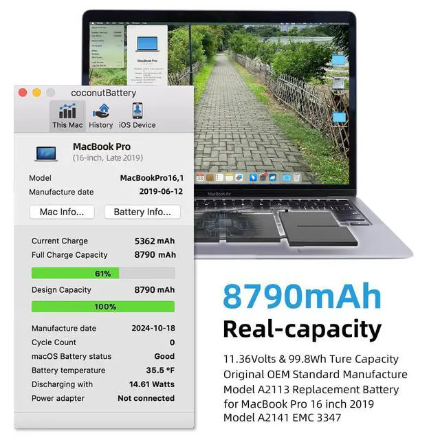Alt view image 2 of 6 - A2141 Battery Replacement, A2113 Battery for MacBook Pro 16 inch 2019 Released Model A2141 EMC 3347 Model Identifier MacBookPro16,1 & MacBookPro16,4 Capacity 11.36V 99.8Wh 8790mAh