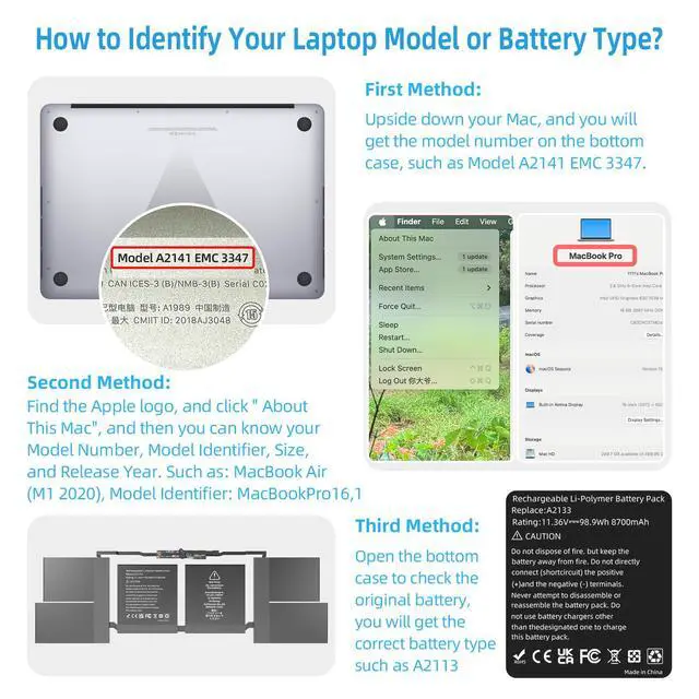 Alt view image 4 of 6 - A2141 Battery Replacement, A2113 Battery for MacBook Pro 16 inch 2019 Released Model A2141 EMC 3347 Model Identifier MacBookPro16,1 & MacBookPro16,4 Capacity 11.36V 99.8Wh 8790mAh