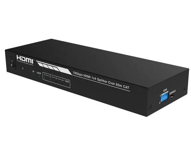 Alt view image 6 of 6 - 4K HDMI 2.0 1x4 Splitter Extender Kit - Up to 60 Meters 4K@60Hz, 18Gbps, HDR10, HDR10+, Dolby Vision, Hyper LogGamma, HDCP 2.2, HDMI Loop Out, EDID, PoC, 4 Receivers - Blackbird Series