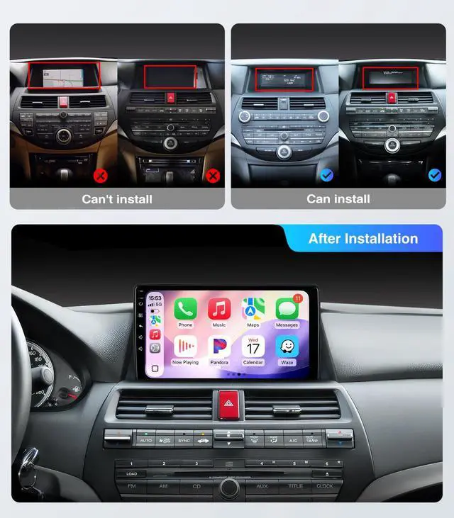 Alt view image 2 of 6 - 4G+64G Car Radio Stereo for Honda Accord 8th 2008-2013 Upgrade Replacement | Carplay Android Auto GPS Navigation SWC Backup Camera Bluetooth 10in Touchscreen