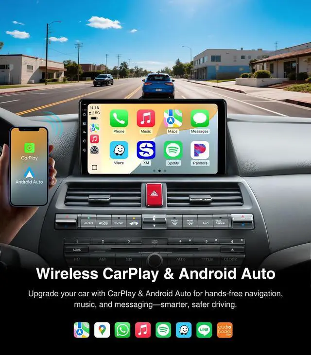 Alt view image 3 of 6 - 4G+64G Car Radio Stereo for Honda Accord 8th 2008-2013 Upgrade Replacement | Carplay Android Auto GPS Navigation SWC Backup Camera Bluetooth 10in Touchscreen