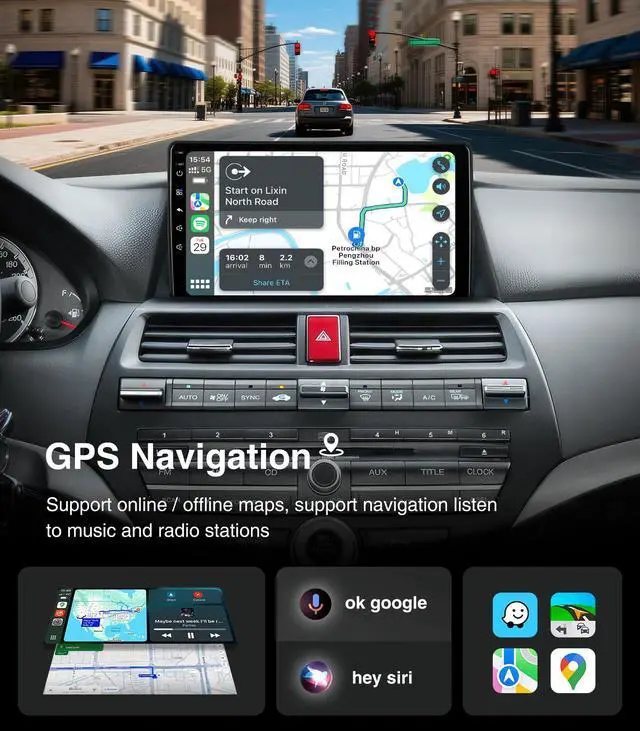 Alt view image 6 of 6 - 4G+64G Car Radio Stereo for Honda Accord 8th 2008-2013 Upgrade Replacement | Carplay Android Auto GPS Navigation SWC Backup Camera Bluetooth 10in Touchscreen