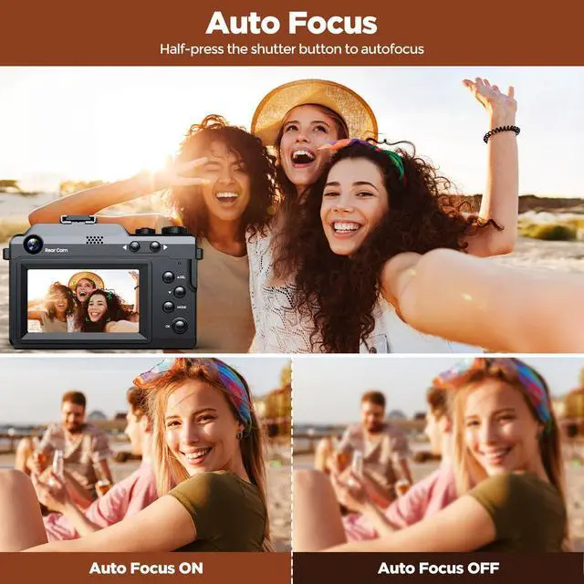 Alt view image 3 of 6 - 4K Digital Camera for Photography, 64MP Autofocus Vlogging Camera with Dual Lens 18X Zoom, 3" LCD Screen, Built-in Flash, Compact Point and Shoot Travel Camera with 64GB Card, 2 Batteries