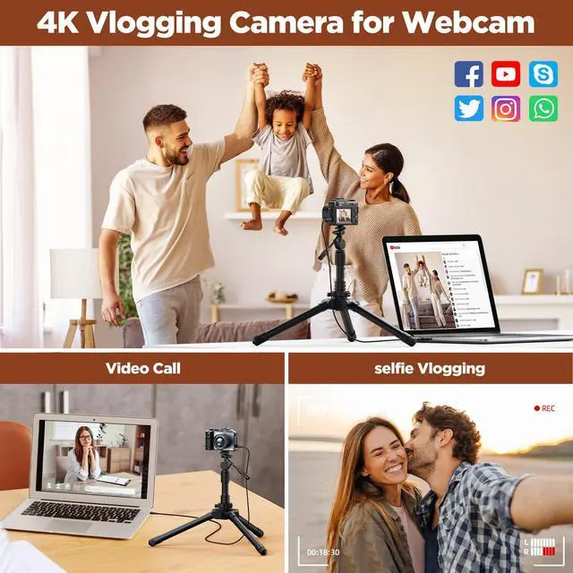 Alt view image 5 of 6 - 4K Digital Camera for Photography, 64MP Autofocus Vlogging Camera with Dual Lens 18X Zoom, 3" LCD Screen, Built-in Flash, Compact Point and Shoot Travel Camera with 64GB Card, 2 Batteries