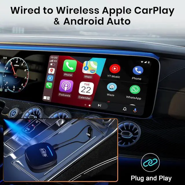 Alt view image 5 of 6 - Carplay Ai Box, CarPlay & Android Auto Wireless, 3 in 1, 8Core, 8GB+128GB, Android CarPlay Box with Built-in 4G, Wi-Fi, Bluetooth, USB, Built-in GPS, microSD Playback, Micro-HDMI