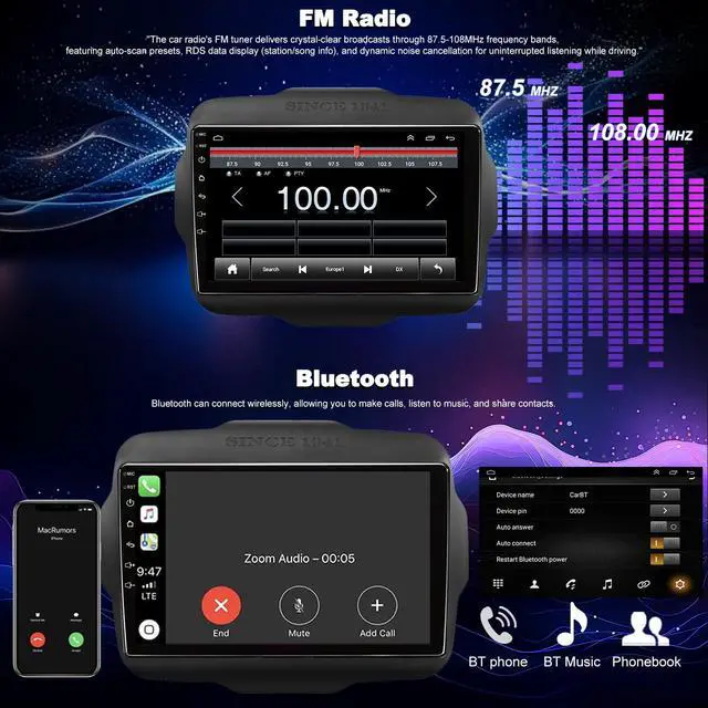 Alt view image 4 of 6 - 5GWiFi Upgrade Car Radio for Jeep Renegade 2015 2016 2017 2018 2019 2020 2021 2022 2023, 9inch Touch Screen Car Stereo receivers Wireless Carplay Android Auto GPS Navigation Bluetooth FM Backup