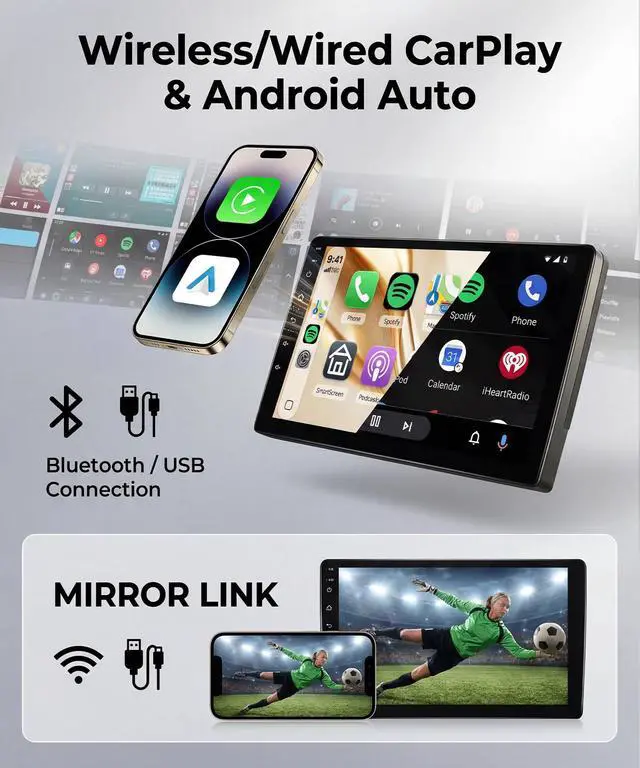 Alt view image 2 of 6 - 8 Core 6G+128G Android Car Stereo for Toyota Corolla 2007-2012 with Wireless CarPlay Android Auto, 9 Touchscreen Car Radio Mirror Link GPS WiFi Bluetooth FM RDS DSP EQ SWC Backup Camera