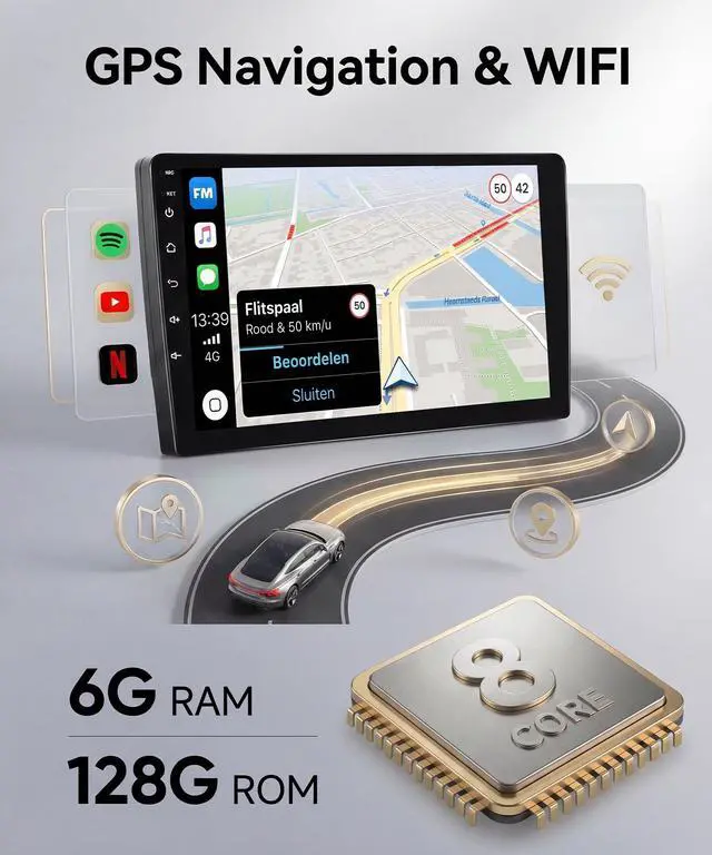 Alt view image 3 of 6 - 8 Core 6G+128G Android Car Stereo for Toyota Corolla 2007-2012 with Wireless CarPlay Android Auto, 9 Touchscreen Car Radio Mirror Link GPS WiFi Bluetooth FM RDS DSP EQ SWC Backup Camera