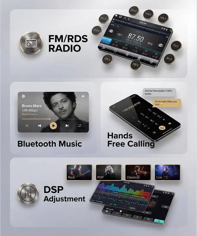 Alt view image 4 of 6 - 8 Core 6G+128G Android Car Stereo for Toyota Corolla 2007-2012 with Wireless CarPlay Android Auto, 9 Touchscreen Car Radio Mirror Link GPS WiFi Bluetooth FM RDS DSP EQ SWC Backup Camera