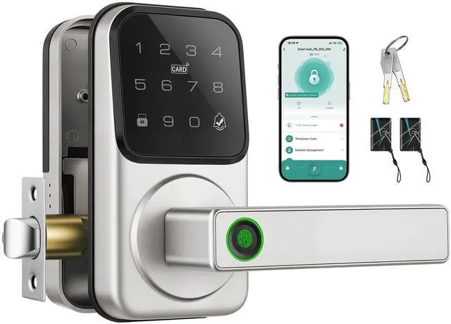 Main image of Keypad Smart Door Lock with Knob, Keyless Entry Digital Lock with Handle | Fingerprint Passcode IC Card Biometric Deadbolt Knob with App Control for Bedroom Front Door Interior/Exterior Use