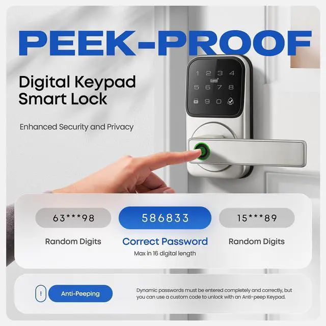 Alt view image 3 of 6 - Keypad Smart Door Lock with Knob, Keyless Entry Digital Lock with Handle | Fingerprint Passcode IC Card Biometric Deadbolt Knob with App Control for Bedroom Front Door Interior/Exterior Use