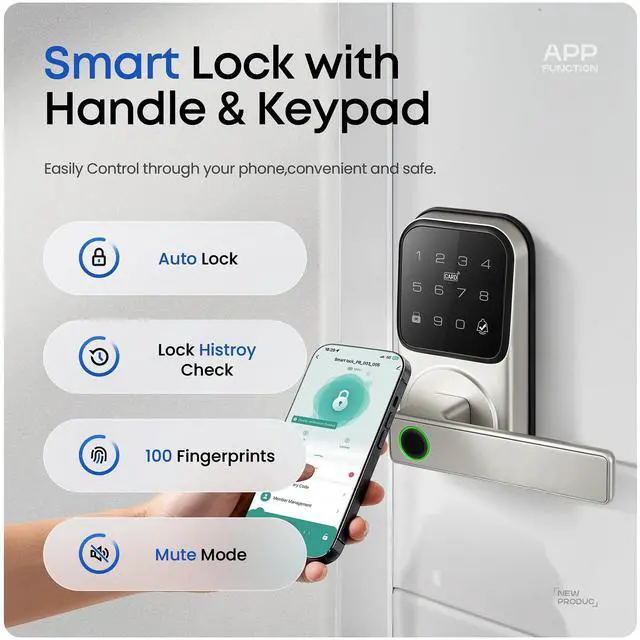 Alt view image 4 of 6 - Keypad Smart Door Lock with Knob, Keyless Entry Digital Lock with Handle | Fingerprint Passcode IC Card Biometric Deadbolt Knob with App Control for Bedroom Front Door Interior/Exterior Use