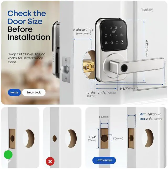 Alt view image 6 of 6 - Keypad Smart Door Lock with Knob, Keyless Entry Digital Lock with Handle | Fingerprint Passcode IC Card Biometric Deadbolt Knob with App Control for Bedroom Front Door Interior/Exterior Use