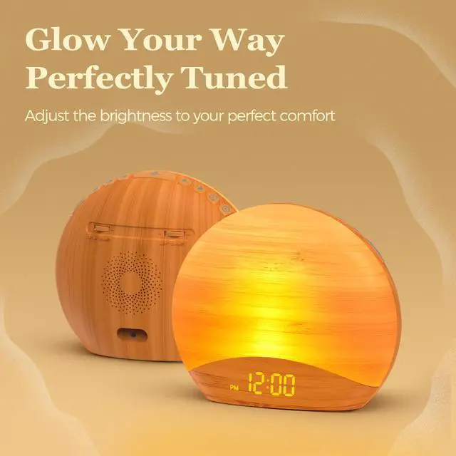 Alt view image 4 of 6 - Wood Grain Sunrise Alarm Clock, Bluetooth Speaker, FM Radio & Light | Gradual wake up light, digital dimmable clock, reading lamps, colorful night lights, wooden clock for bedroom, adult, kids