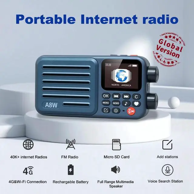 Alt view image 2 of 6 - A8W Internet Radio Portable Smart Receiver WIFI/4G Global Version Radio Speaker with FM,TF Card,All World Radios,for Home with WiFi,Digital Radio,choyoung Navy Blue