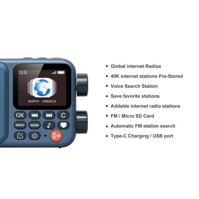 Alt view image 3 of 6 - A8W Internet Radio Portable Smart Receiver WIFI/4G Global Version Radio Speaker with FM,TF Card,All World Radios,for Home with WiFi,Digital Radio,choyoung Navy Blue