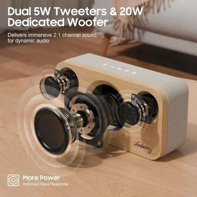 Alt view image 2 of 6 - Bluetooth Speaker, 40W, Portable Wireless, BT 5.3, AUX, TF Card | 40W Peak Power, BT 5.3, Portable Wireless Design, AUX/TF Card, Wood Finish, Deep Bass, Sync 100 Speakers