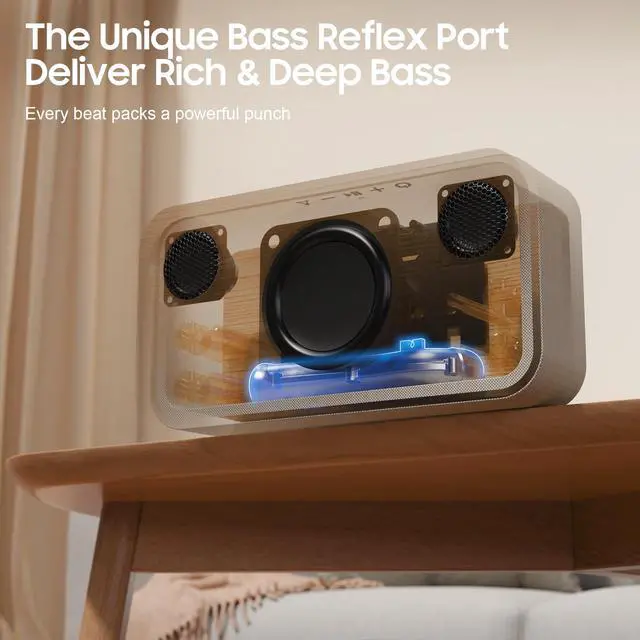 Alt view image 3 of 6 - Bluetooth Speaker, 40W, Portable Wireless, BT 5.3, AUX, TF Card | 40W Peak Power, BT 5.3, Portable Wireless Design, AUX/TF Card, Wood Finish, Deep Bass, Sync 100 Speakers