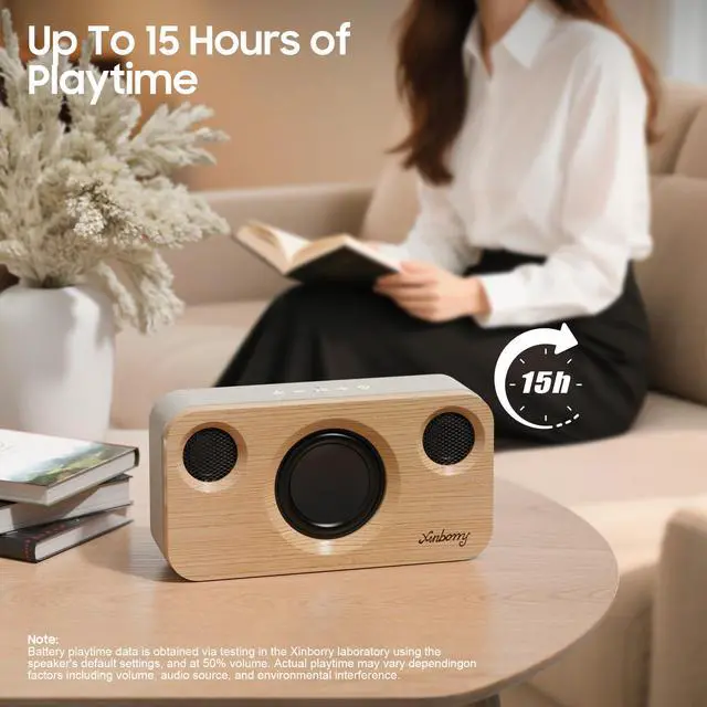 Alt view image 4 of 6 - Bluetooth Speaker, 40W, Portable Wireless, BT 5.3, AUX, TF Card | 40W Peak Power, BT 5.3, Portable Wireless Design, AUX/TF Card, Wood Finish, Deep Bass, Sync 100 Speakers