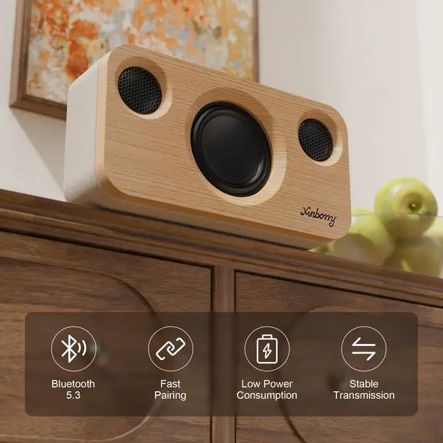Alt view image 5 of 6 - Bluetooth Speaker, 40W, Portable Wireless, BT 5.3, AUX, TF Card | 40W Peak Power, BT 5.3, Portable Wireless Design, AUX/TF Card, Wood Finish, Deep Bass, Sync 100 Speakers