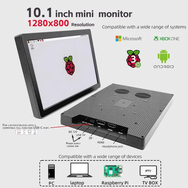 Alt view image 2 of 5 - 10.1 Inch USB-C Touchscreen mini Monitor, Small HDMI Monitor,1280x800 IPS LCD HD Display, Touch Screen for PS5,Raspberry Pi 3/3B+/4B/5, Jetson Nano, Banana Pi, PC, Windows,Beaglebone