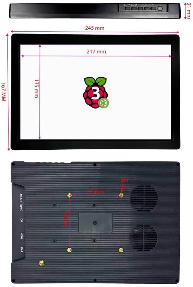 Alt view image 4 of 5 - 10.1 Inch USB-C Touchscreen mini Monitor, Small HDMI Monitor,1280x800 IPS LCD HD Display, Touch Screen for PS5,Raspberry Pi 3/3B+/4B/5, Jetson Nano, Banana Pi, PC, Windows,Beaglebone